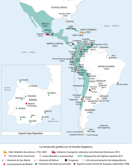 Mapa La revolución política en el mundo hispánico