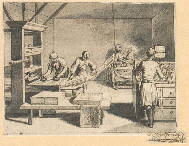 La impresión de libros, de 
Daniel Chodowiecki, circa 1770.